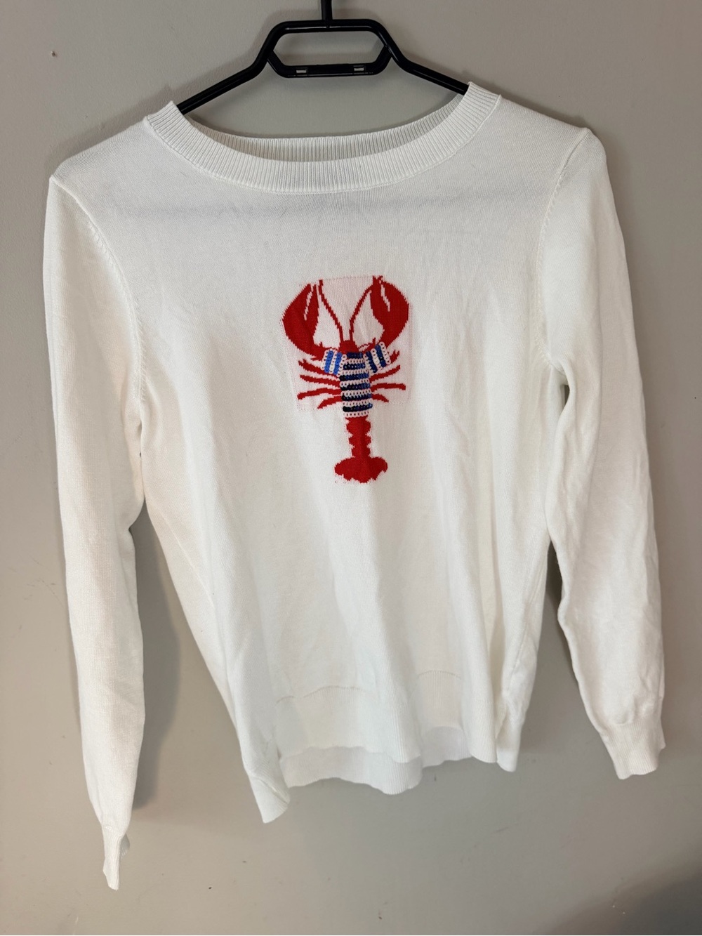 NWOT Adrienne Vittadini Lobster Striped sweater graphic sequin white knit crew